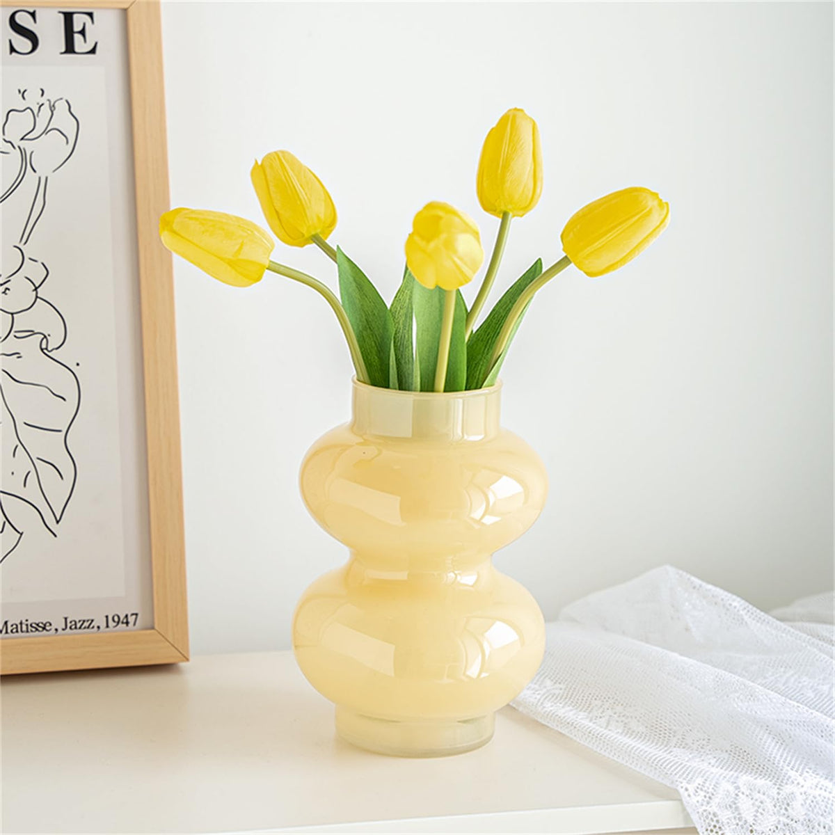 JSPYFITS Glass Hydroponic Flower Vase, 7 Inches Colored Bubble Vase for Flowers, Three-Layer Funky Vase for Home/Office/Weddings/Party Table Flowers Decor, Milky Green