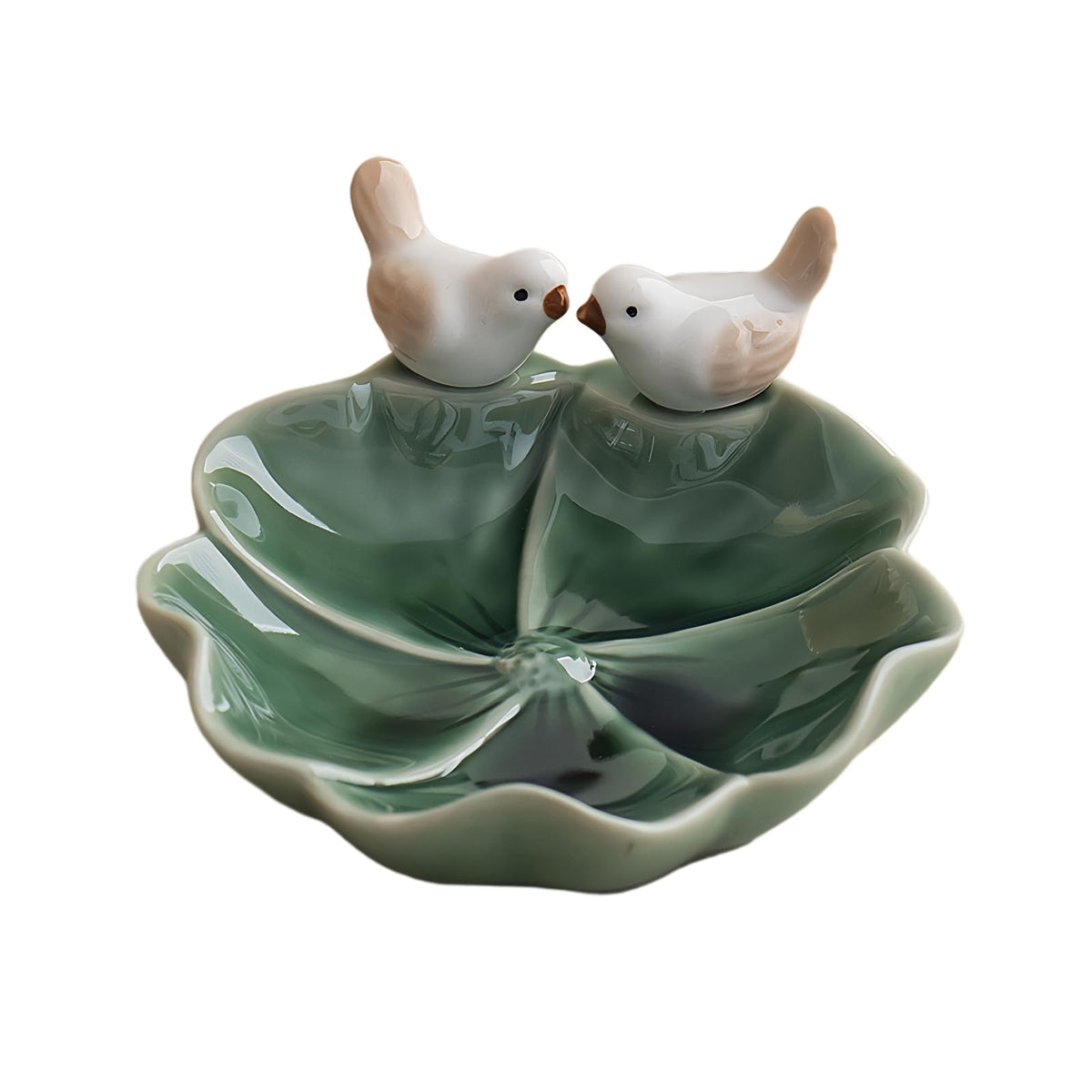 Lotus Leaf Bird Ceramic Jewelry Dish, Ring Tray for Women (Red)