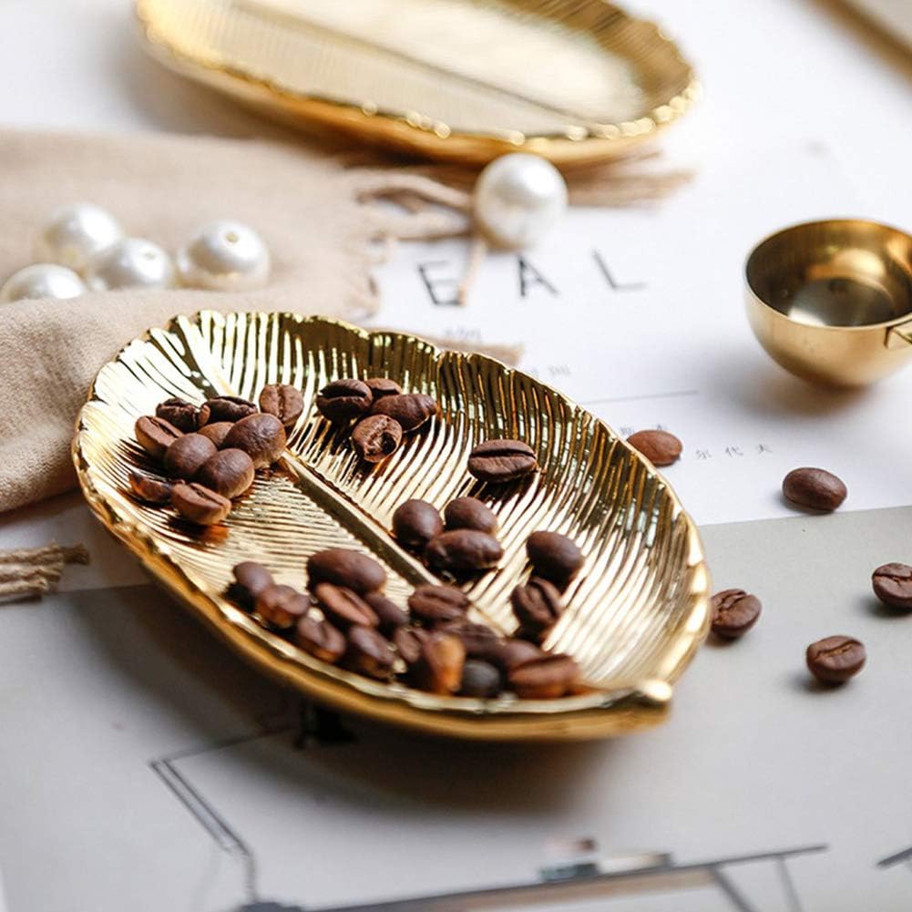 Lependor Golden Leaf Shaped Small Ceramic Jewelry Ring Dish Necklace Bracelet Holder Tray Organizer, Ceramic Decorative Trinket Dish for Wedding Party Woman Girl -Small Gold Leaf