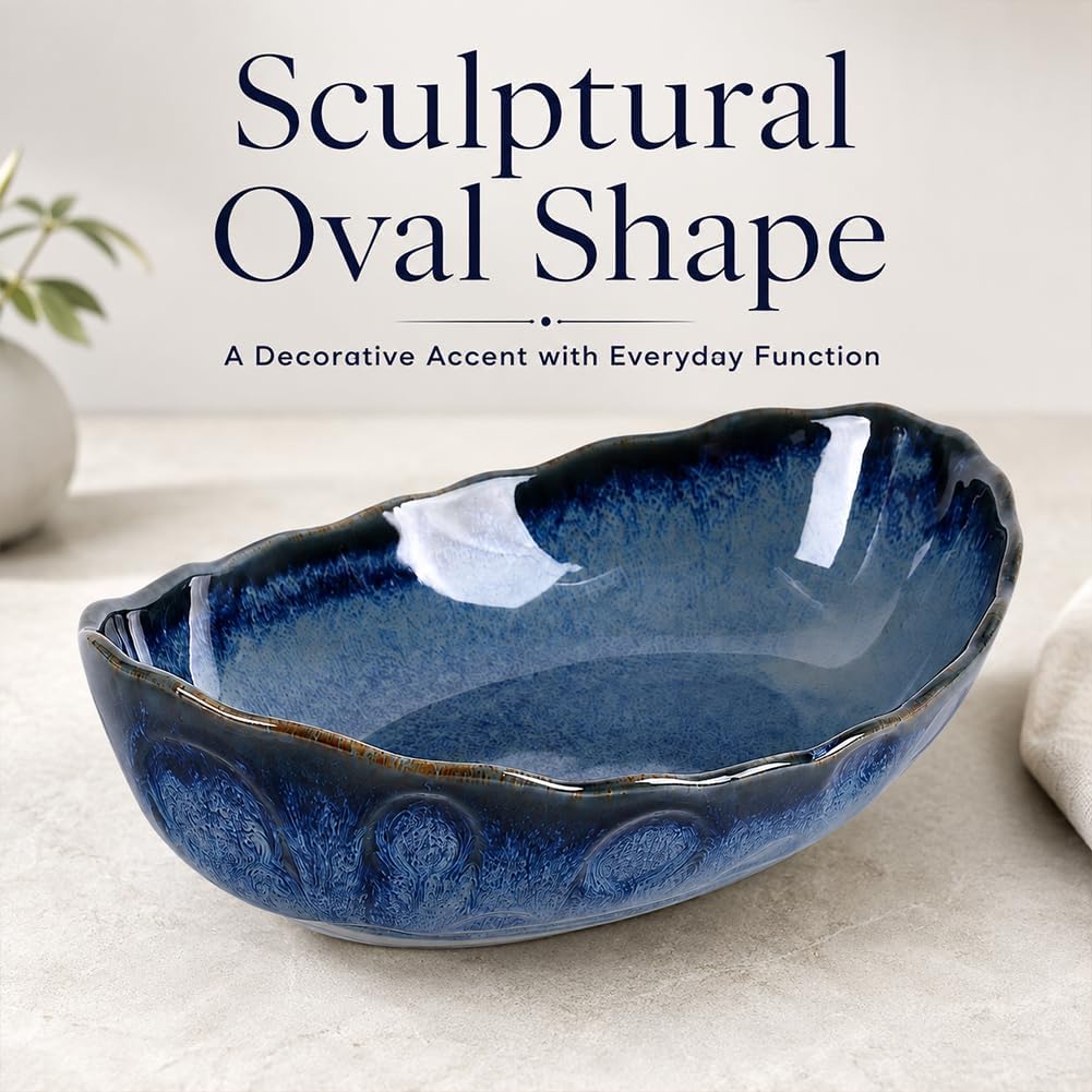 Blue Decorative Bowl, Blue Ceramic Bowl, Glaze Pottery Decor