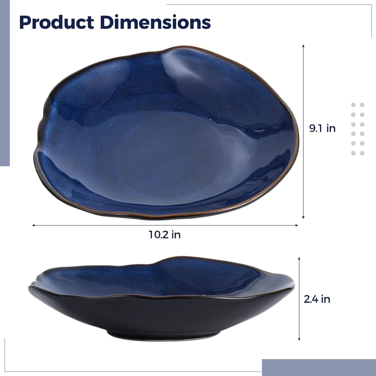 Blue Ceramic Decorative Bowl, Irregular Fruit Plate, Ocean Inspired Porcelain Serving Tray, Glaze Trinket Dish for Kitchen Counter, Entryway Table, Microwave & Dishwasher Safe