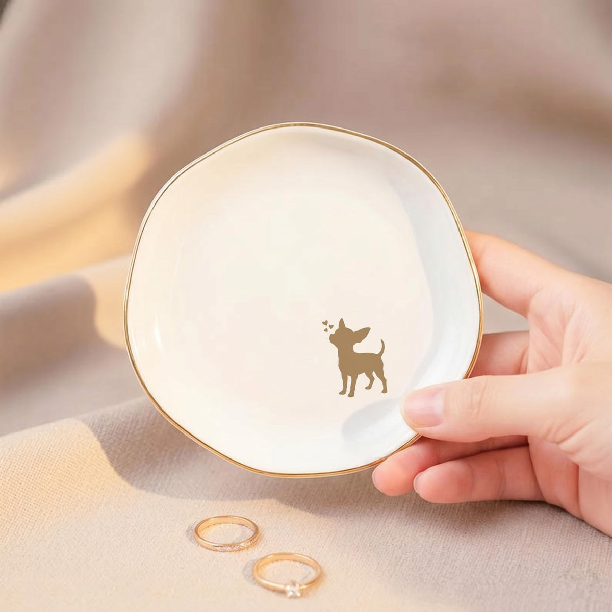 Chihuahua Jewelry Dish Tray for Dog Lover,Ceramic Trinket Tray, Key Bowl, Decorative Plate 4.7in