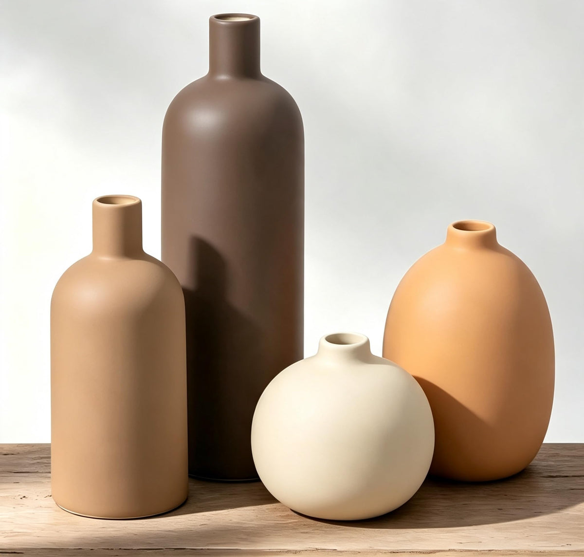 CEMABT Beige Ceramic vase Set-3 Small Flower vases for Decor,Modern Boho Farmhouse Home Decor,Decorative vase for Pampas Grass&Dried Flowers,idea Shelf,Table,Bookshelf ，Entryway- Distressed