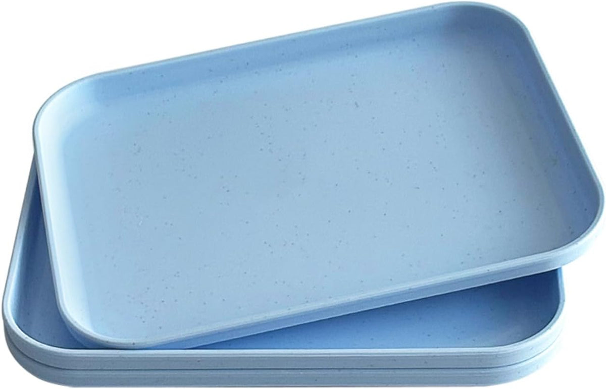 Small Tray 3 Pack, Blue 7.8 inch Wheat Straw Plastic Plates