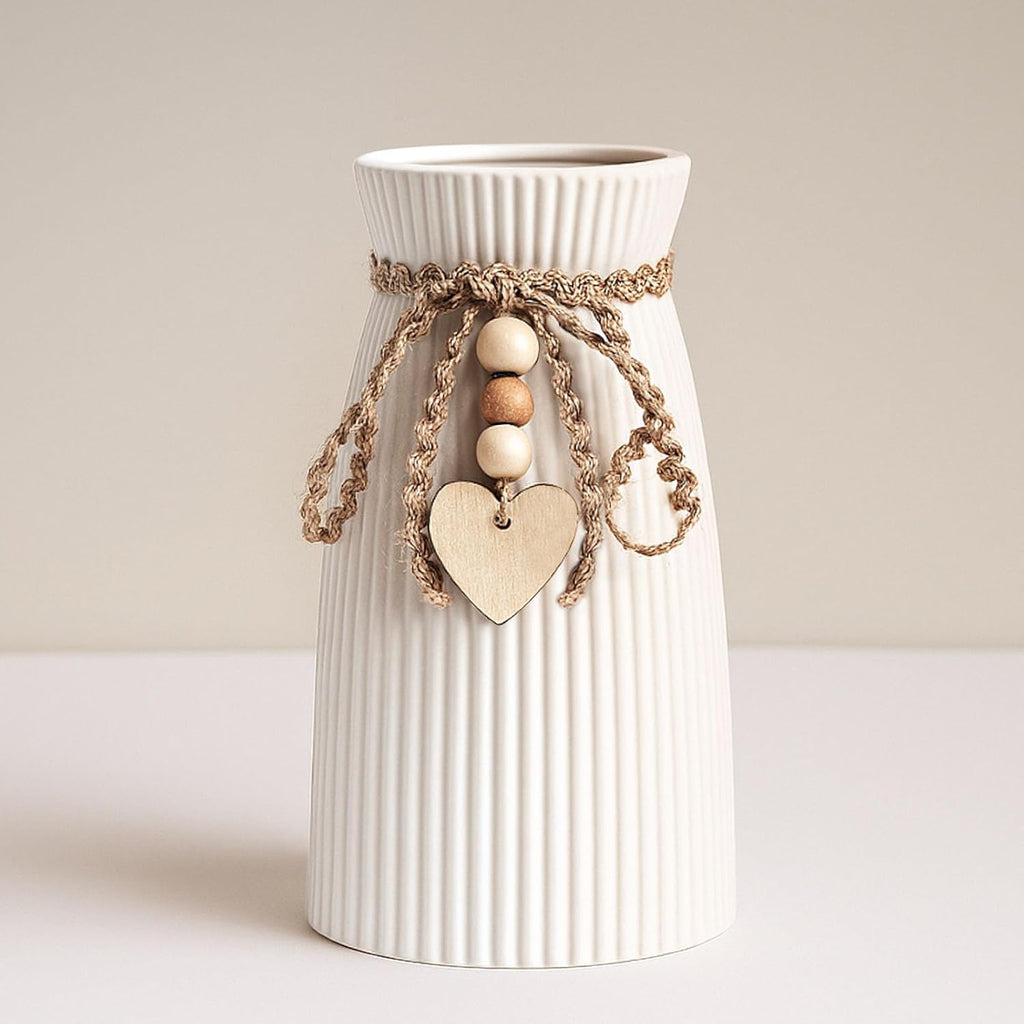 DomeStar White Ceramic Vase, 6.3" Tall Flower Vase for Pampas Grass