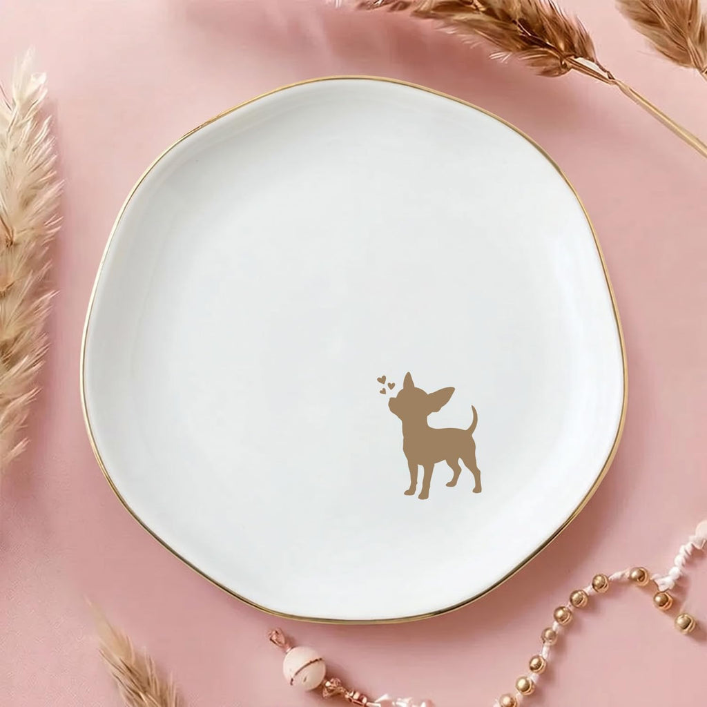 Chihuahua Jewelry Dish Tray for Dog Lover,Ceramic Trinket Tray, Key Bowl, Decorative Plate 4.7in
