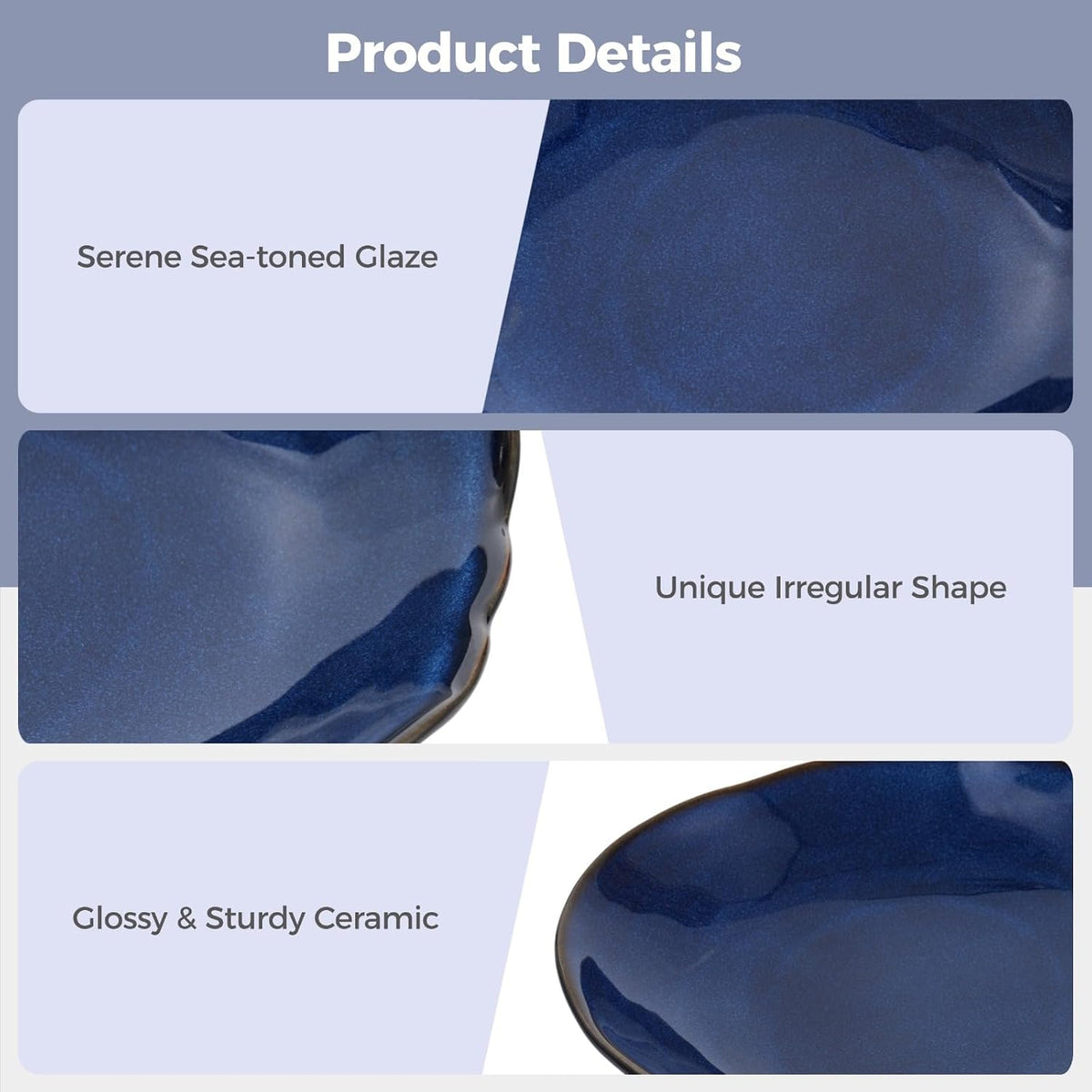 Blue Ceramic Decorative Bowl, Irregular Fruit Plate, Ocean Inspired Porcelain Serving Tray, Glaze Trinket Dish for Kitchen Counter, Entryway Table, Microwave & Dishwasher Safe
