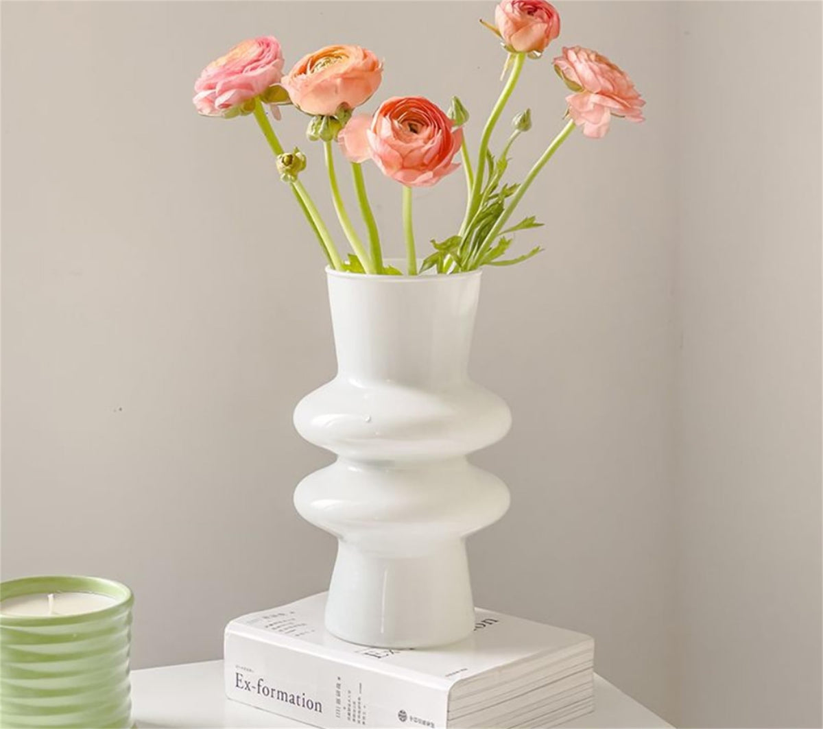 JSPYFITS Glass Hydroponic Flower Vase, 7 Inches Colored Bubble Vase for Flowers, Three-Layer Funky Vase for Home/Office/Weddings/Party Table Flowers Decor, Milky Green