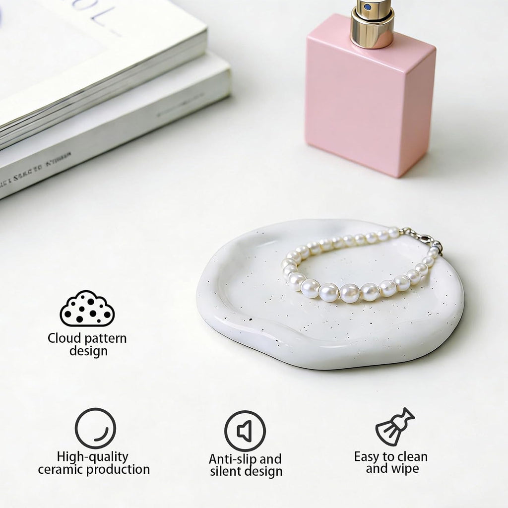 CHENACC Ceramic Jewelry Tray, White Round Cloud-Shaped