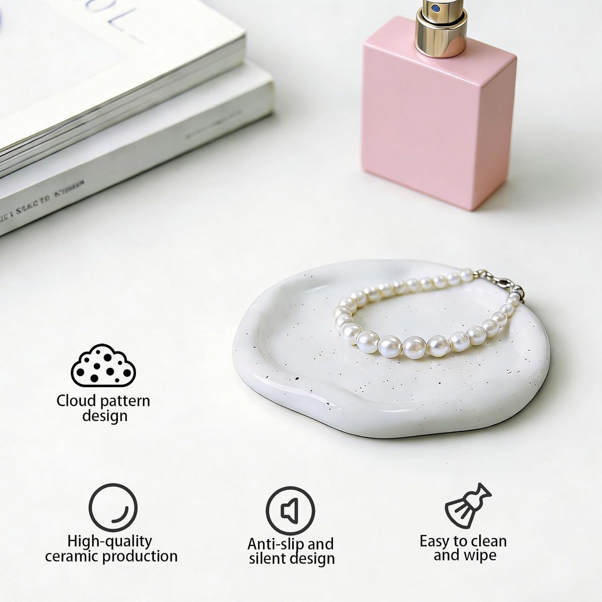 CHENACC Ceramic Jewelry Tray, White Round Cloud-Shaped