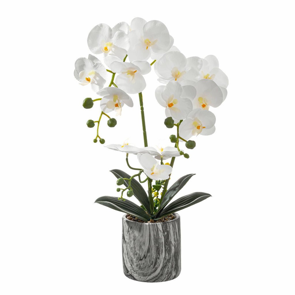 White Fake Orchids Flowers in Pot Bendable Faux Orchids Artificial Flowers Washable Silk Orchid Phalaenopsis Decor for Home Wedding Table Centerpiece Bathroom Office