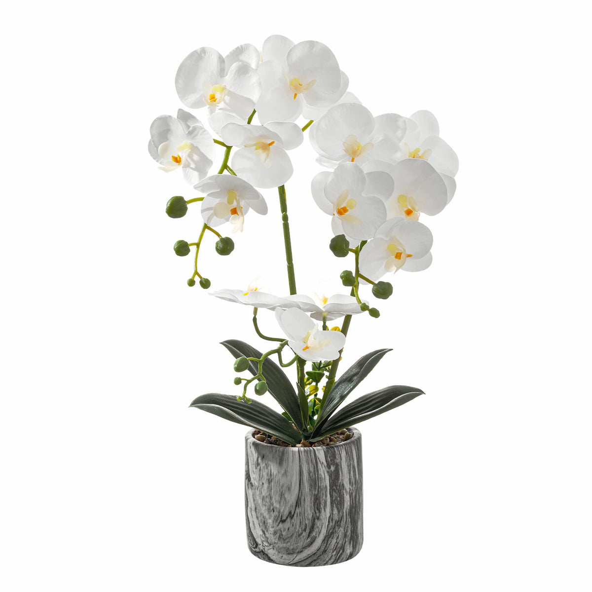 White Fake Orchids Flowers in Pot Bendable Faux Orchids Artificial Flowers Washable Silk Orchid Phalaenopsis Decor for Home Wedding Table Centerpiece Bathroom Office