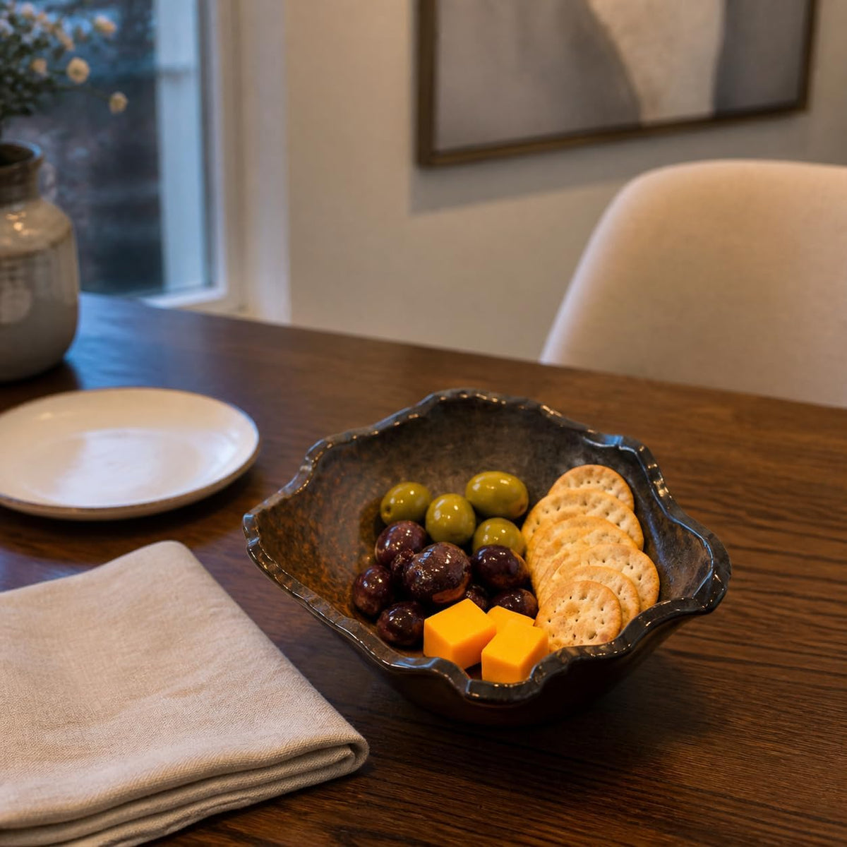 Ceramic Bowl Decorative Irregular Rim Reactive Glaze Ceramic Bowl 8.8 Inch