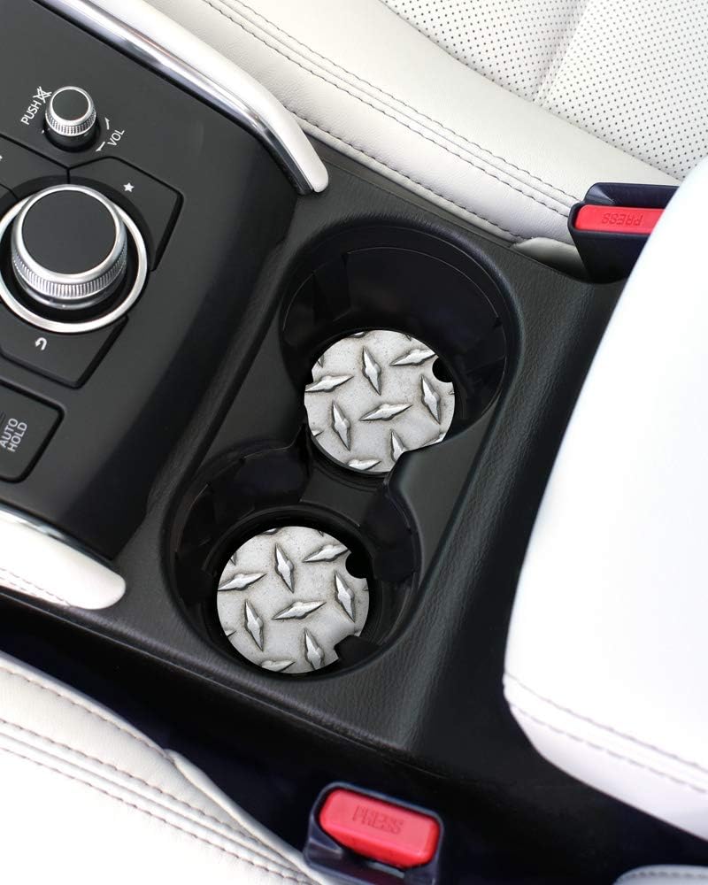 Elektroplate Steel Diamond Pattern Automotive Ceramic Coasters Set of 2