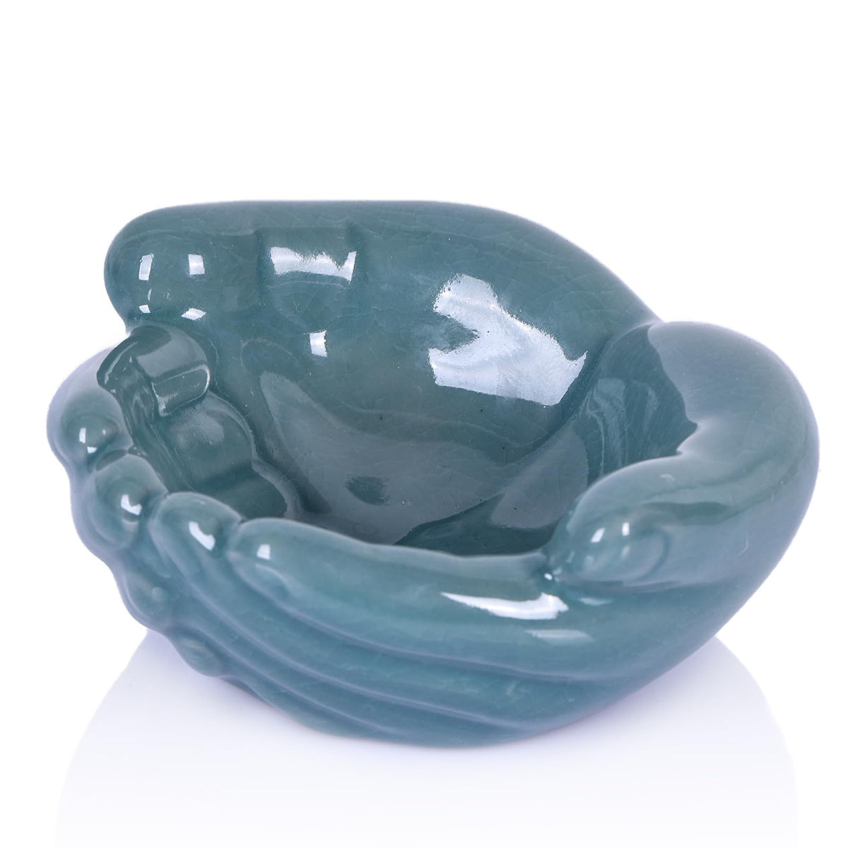 orenm Ceramic Hands Bowl Dish Sculpture, Offering Hands Dish Candy Holder,for Succulent Planter, Crystal Rock Holder, Office, Keys Bowl for Entryway Table（Green ）