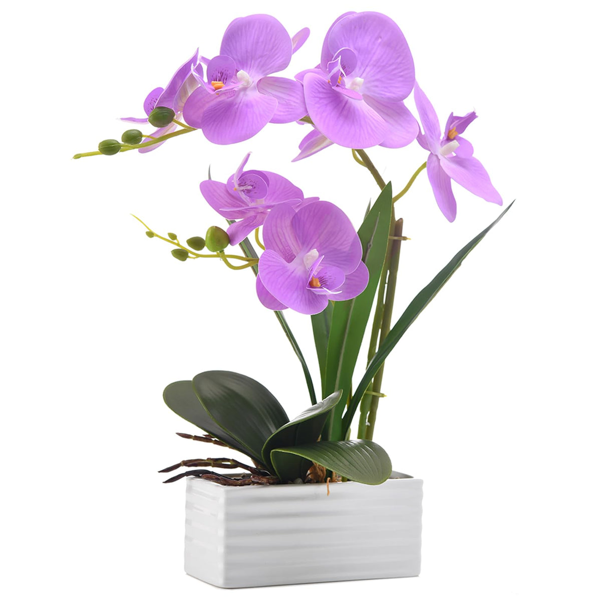 Artificial Real Touch Orchid Flowers with White Ceramic Vase, Orange