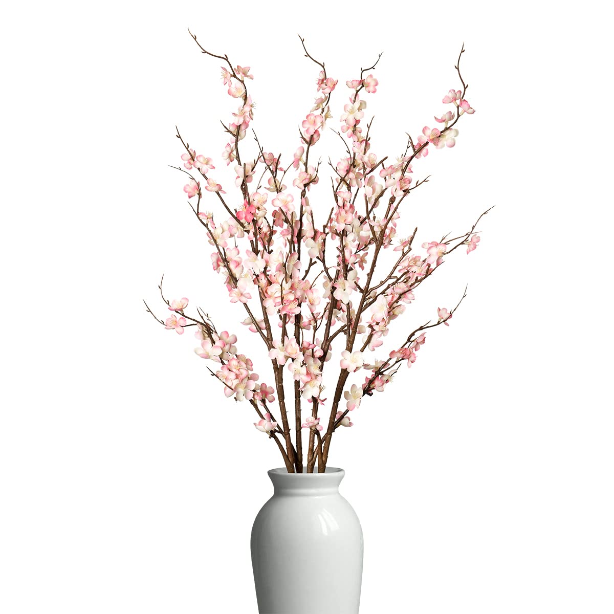 Ammyoo 4Pcs Cherry Blossom Branches Artificial Flowers for Spring Summer Indoor Decoration,Faux Long Stem Artificial Flowers for Wedding Home Office Bedroom Party Table Centerpieces Decor(White)