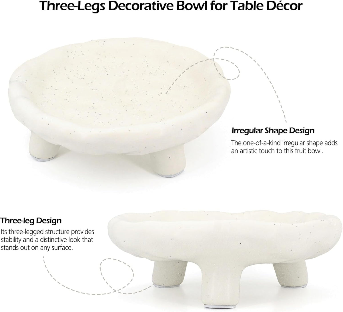 Three-Legs Ceramic Decorative Bowl- 8" Small White Footed Fruit Bowl for Kitchen Counter, Entryway &Table Home Décor,Multi-Purpose Footed Centerpiece Bowl for Candy,Breads,candles, trinkets or key
