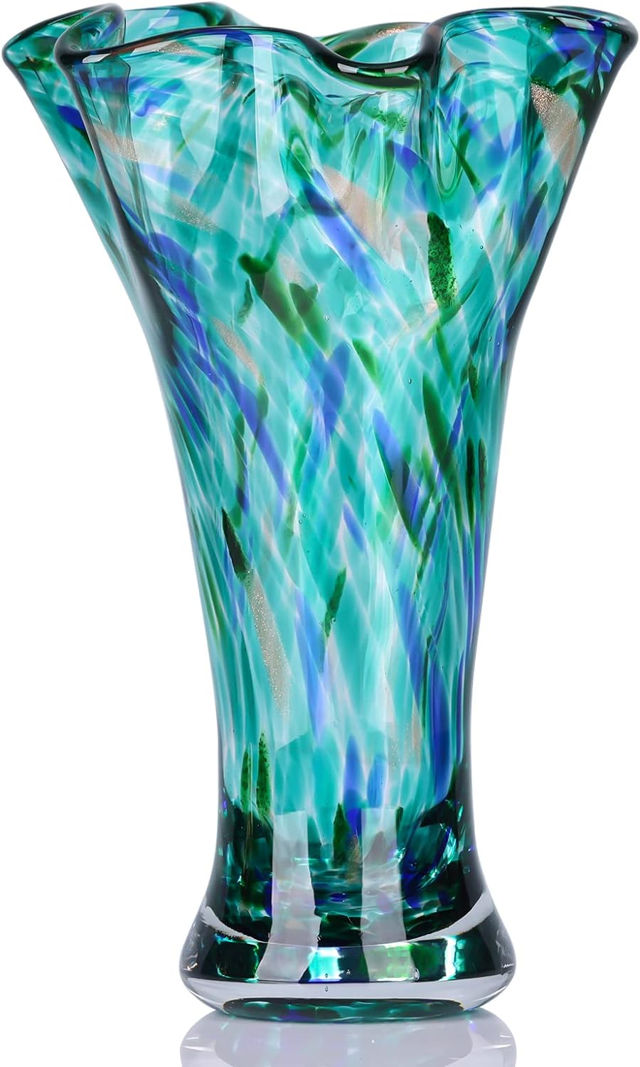 LCCCK 9.0" H Teal Glass Vases for Flower, Unique Hand Blown Glass Vase