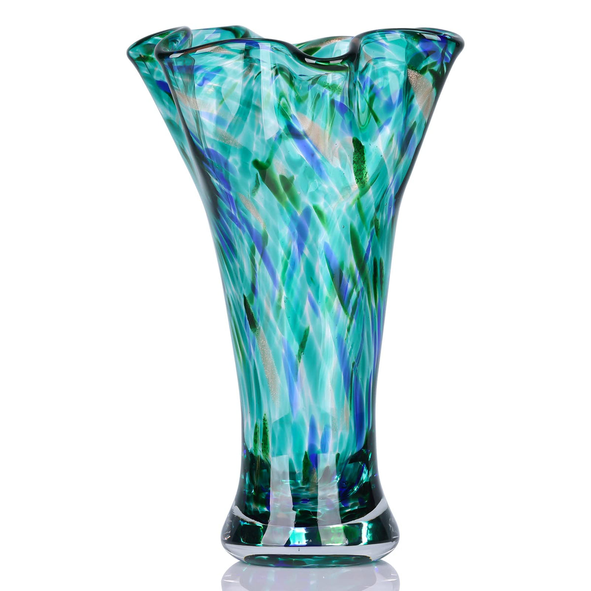 LCCCK 9.0" H Teal Glass Vases for Flower, Unique Hand Blown Glass Vase