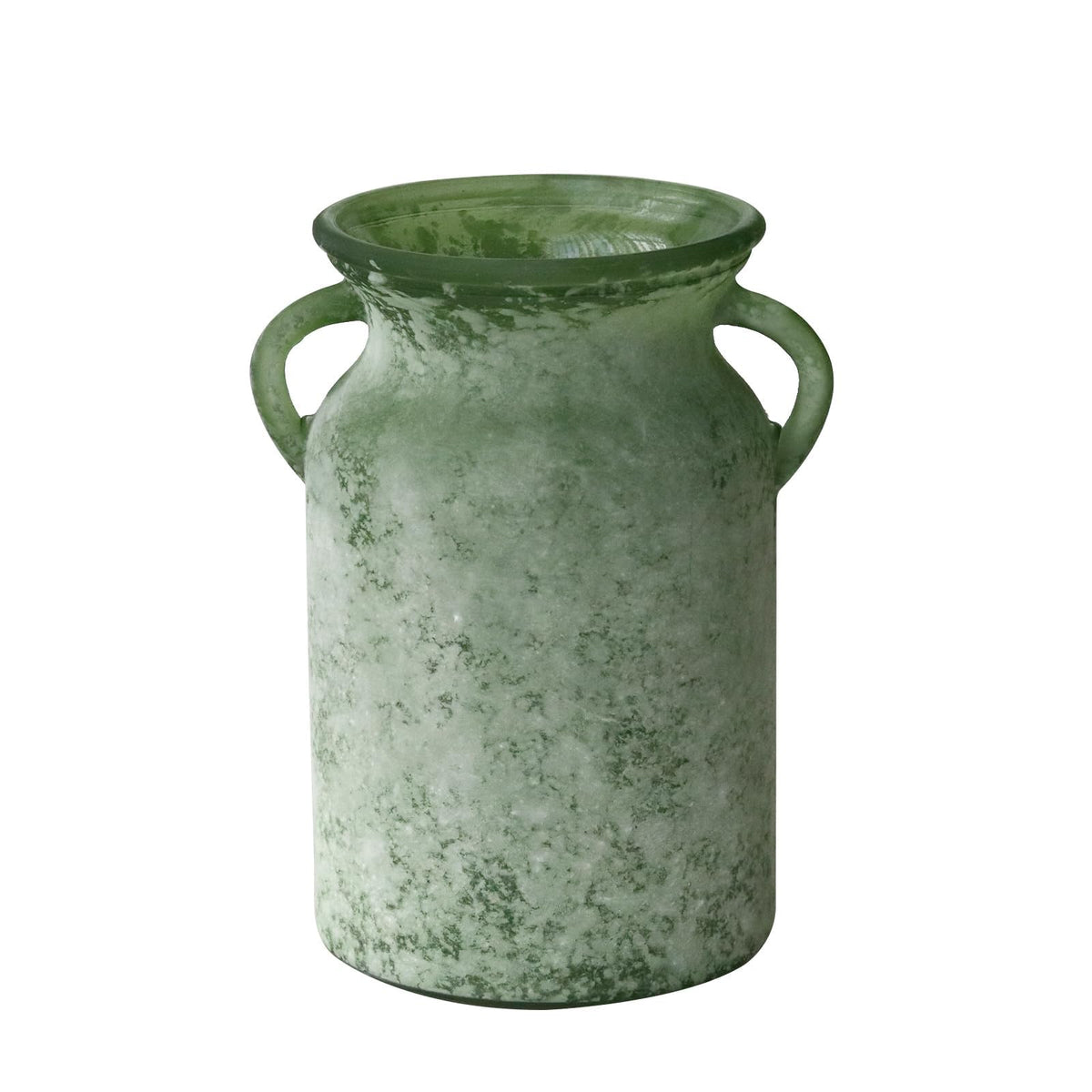 SHMILMH Glass Flower Vase with Handle – 8 Inches Rustic Imitation Ceramic Vase for Flowers, Vintage White Green Centerpiece Decor for Farmhouse, Modern Home, Table & Holiday Decorations