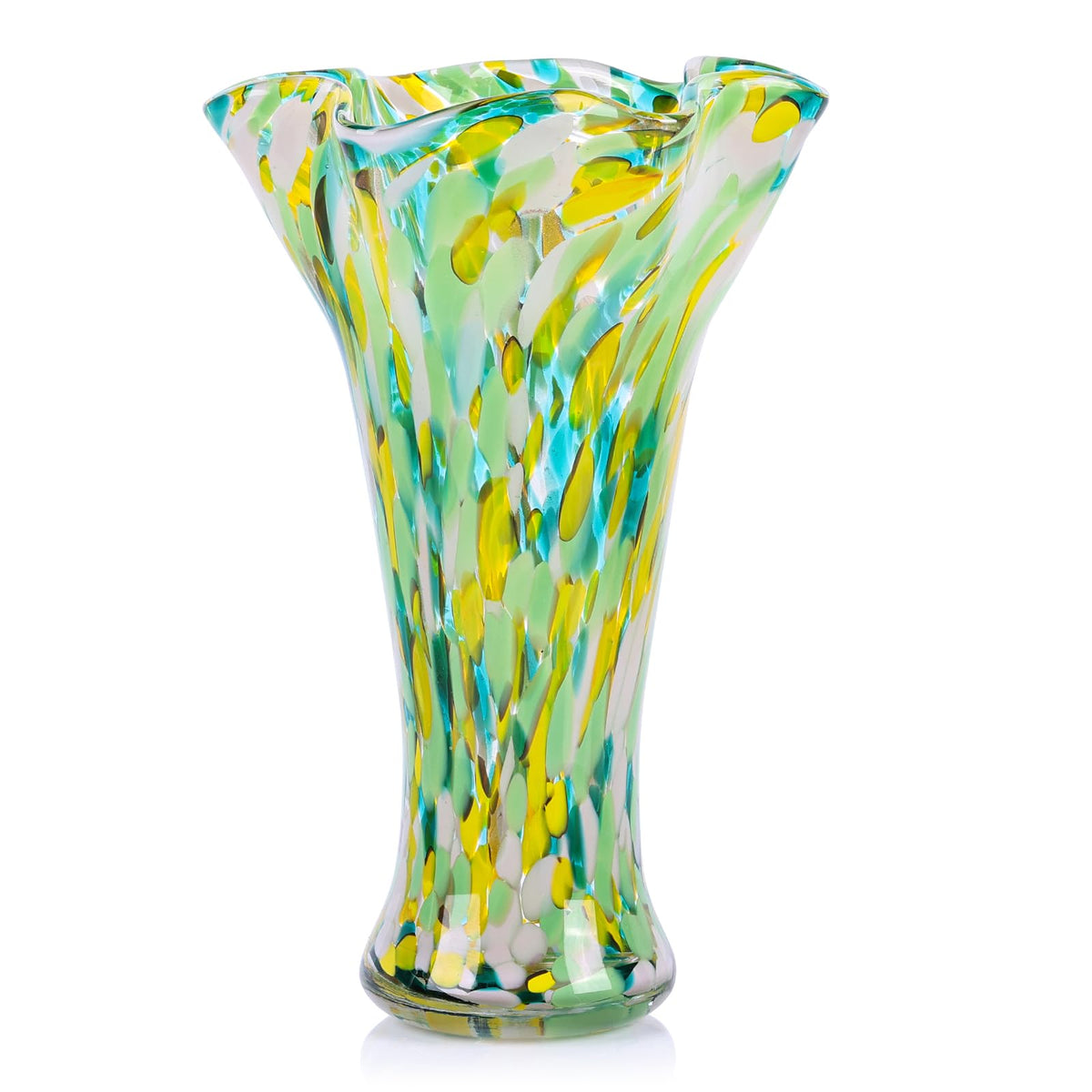LCCCK 9.0" H Teal Glass Vases for Flower, Unique Hand Blown Glass Vase