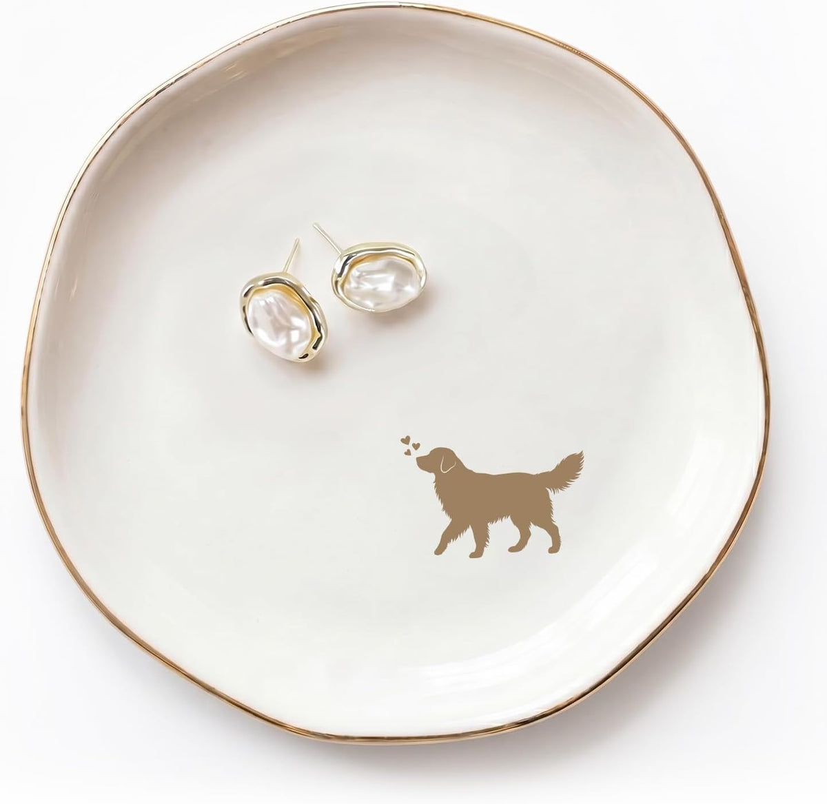 Golden Retriever Jewelry Dish Tray for Dog Lover,Ceramic Trinket Tray, Key Bowl, Decorative Plate 4.7 in