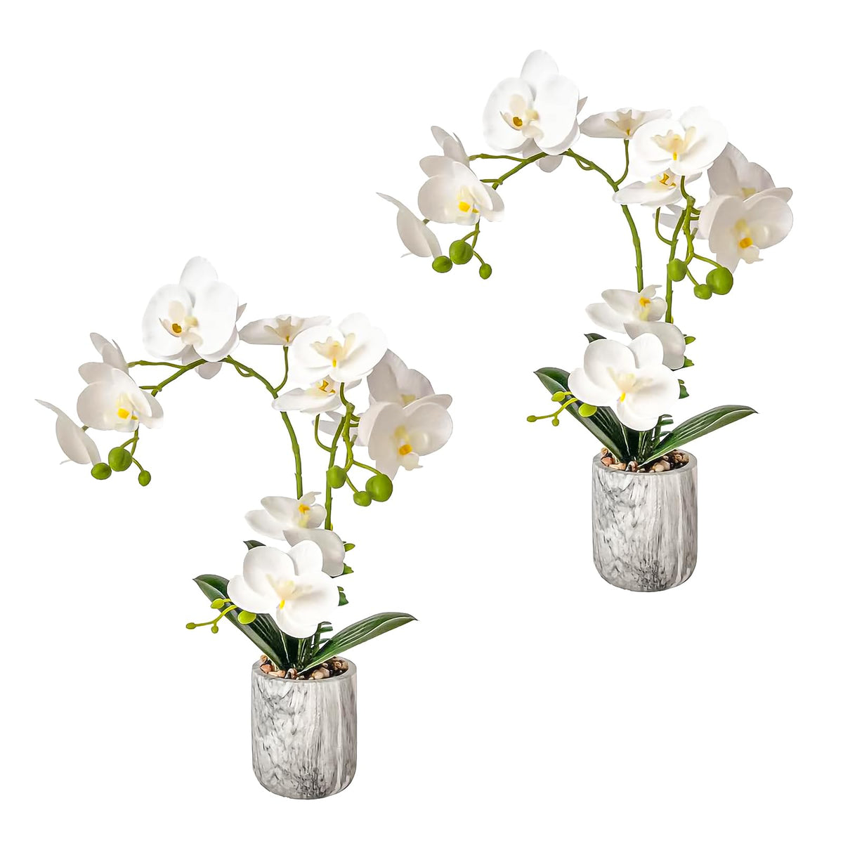 White Fake Orchids Flowers in Pot Bendable Faux Orchids Artificial Flowers Washable Silk Orchid Phalaenopsis Decor for Home Wedding Table Centerpiece Bathroom Office