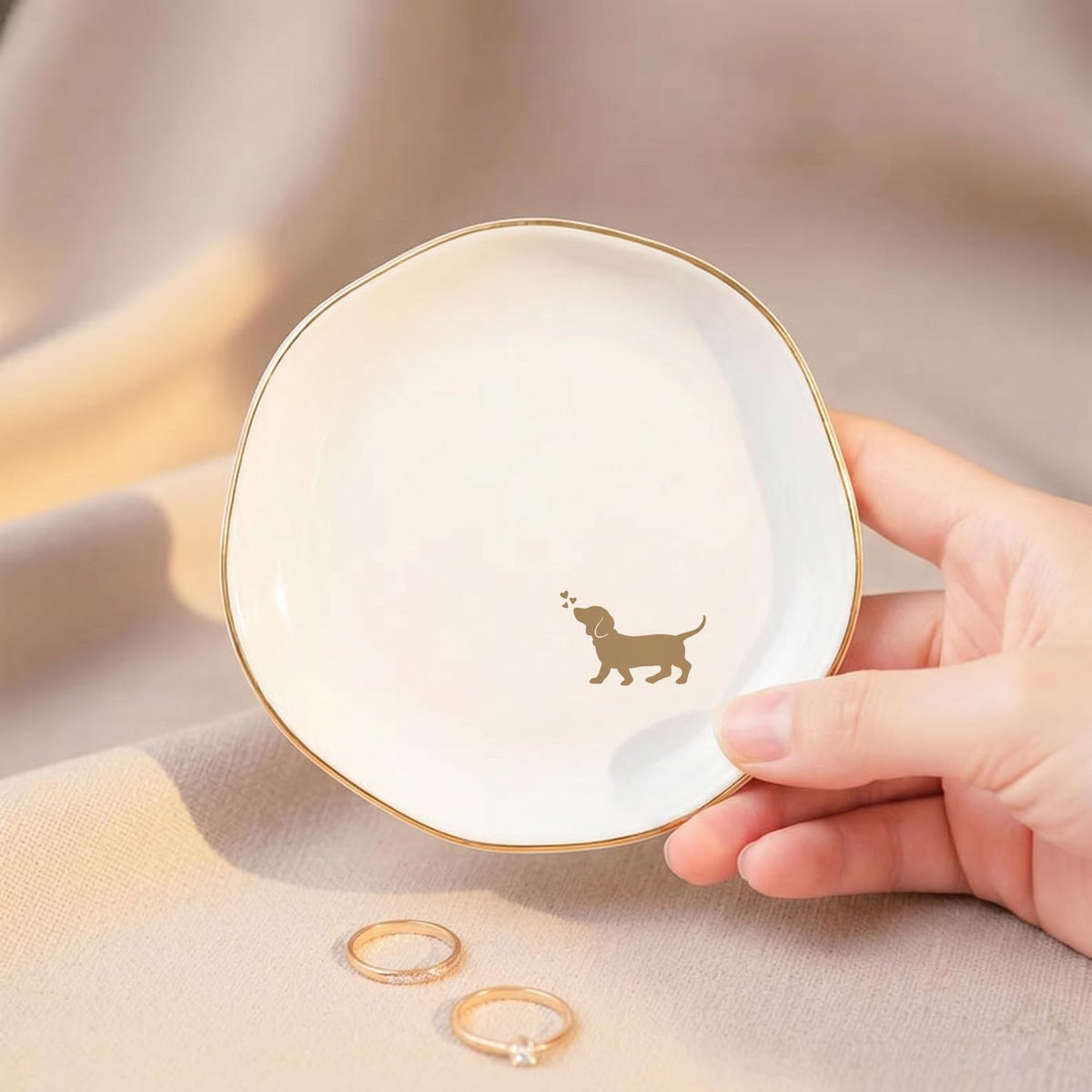 Dachshund Jewelry Dish Tray for Dog Lover,Ceramic Trinket Tray, Key Bowl, Decorative Plate 4.7 in