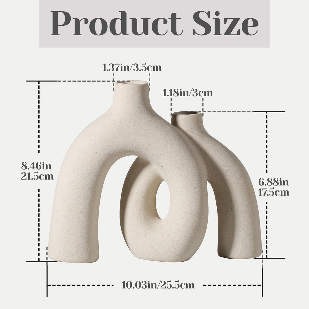 CEMABT Modern Nordic Boho Vase Set - Elegant Beige Matte Ceramic Vase for Living Room, Bookshelf, Mantel, Entryway Table & Console Decor | Home Decor Shelf Decorations Easter Gift