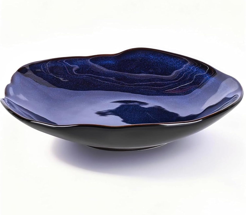 Blue Ceramic Decorative Bowl –10.4" Small Trinket Dish, Fruit Bowl, Candy Dish, Key Bowl for Entryway Table, Jewelry & Ring Dish, Porcelain Catchall Dish for Kitchen, Bedside, Living Room Home Decor