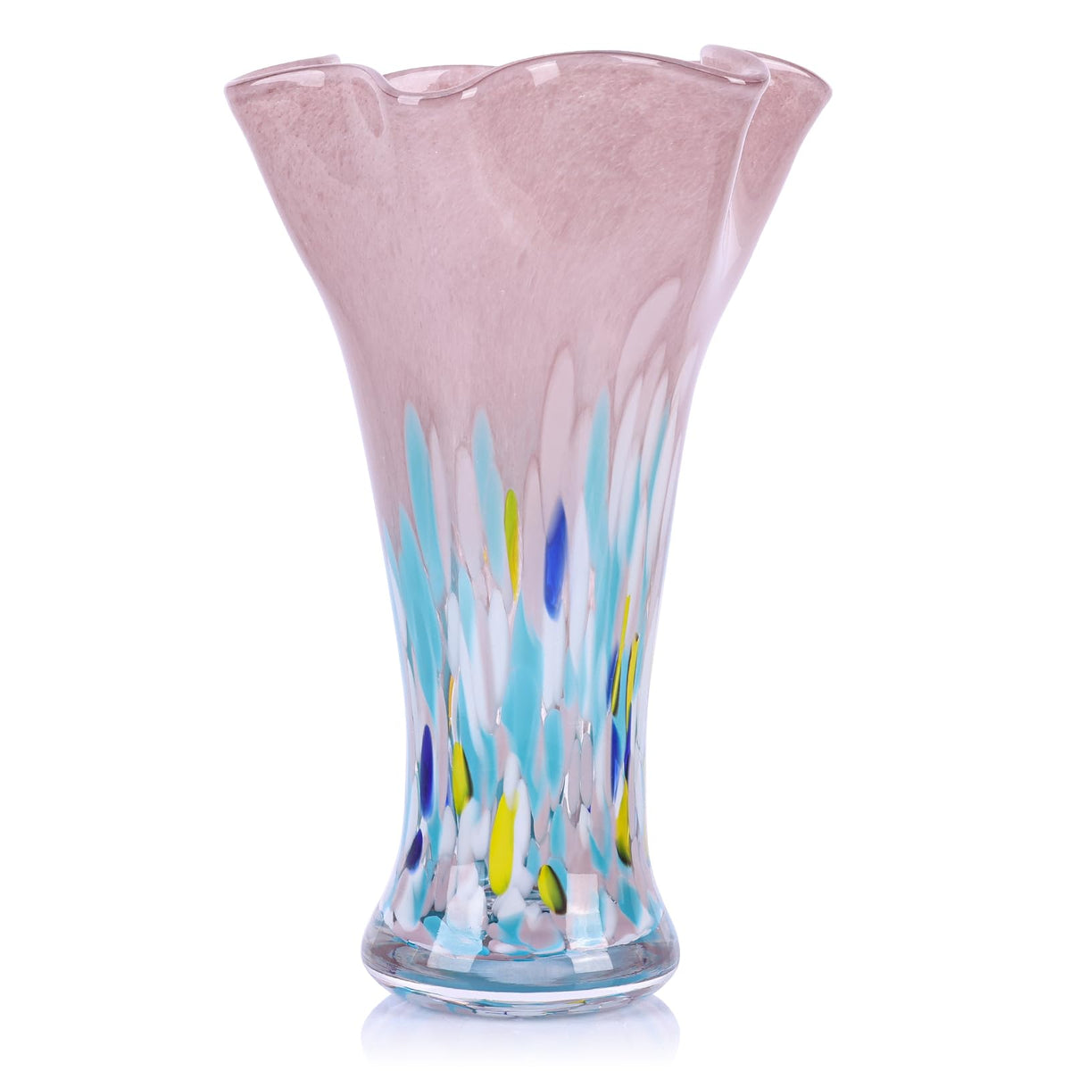 LCCCK 9.0" H Teal Glass Vases for Flower, Unique Hand Blown Glass Vase