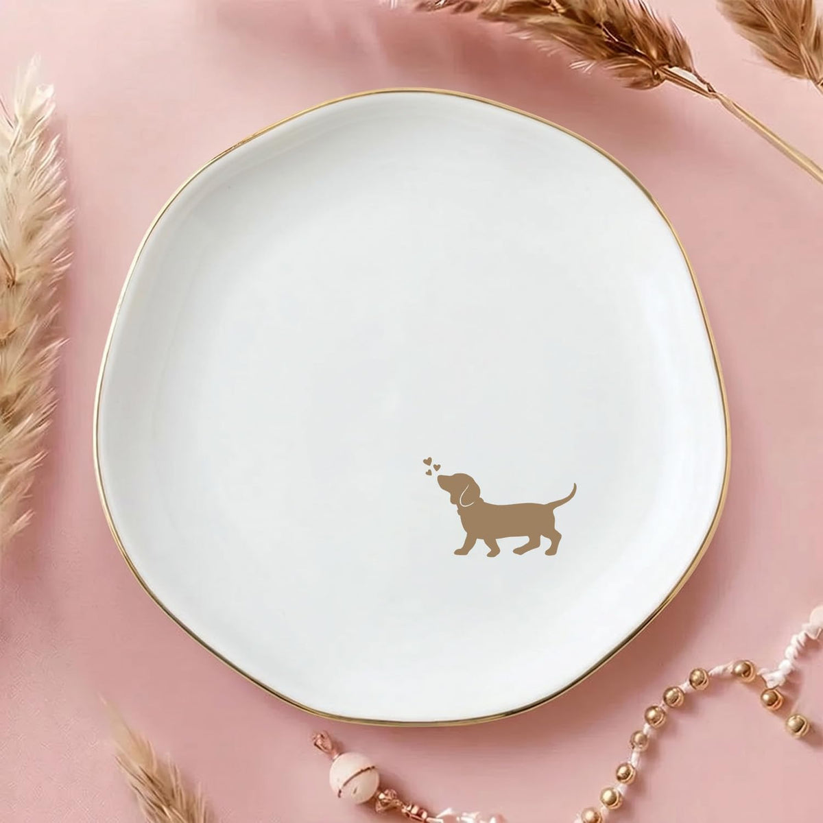Dachshund Jewelry Dish Tray for Dog Lover,Ceramic Trinket Tray, Key Bowl, Decorative Plate 4.7 in