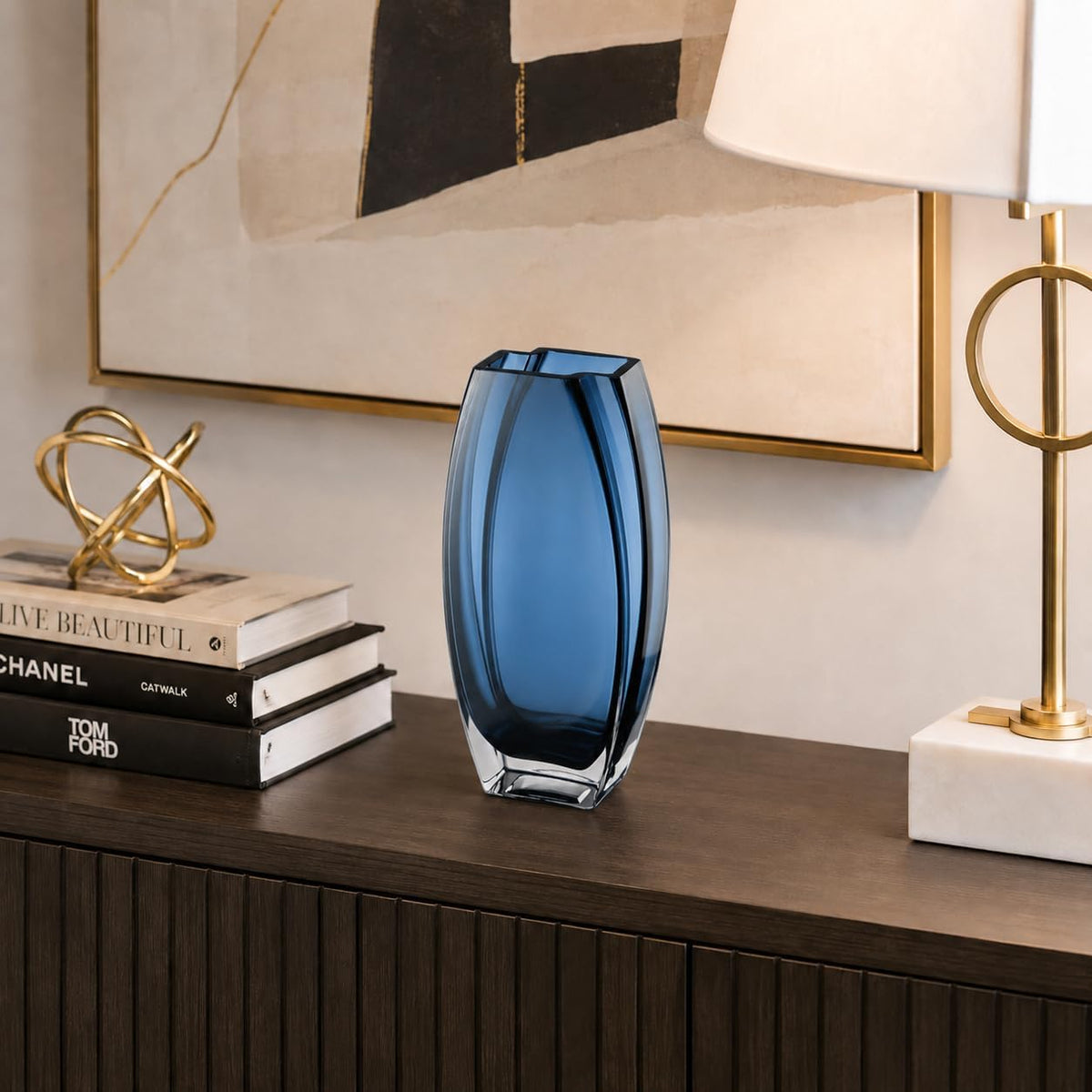 Glass - Vase - Blue - Teal - 12.6" Height - Heavy Durable - Made in Europe - by Barski