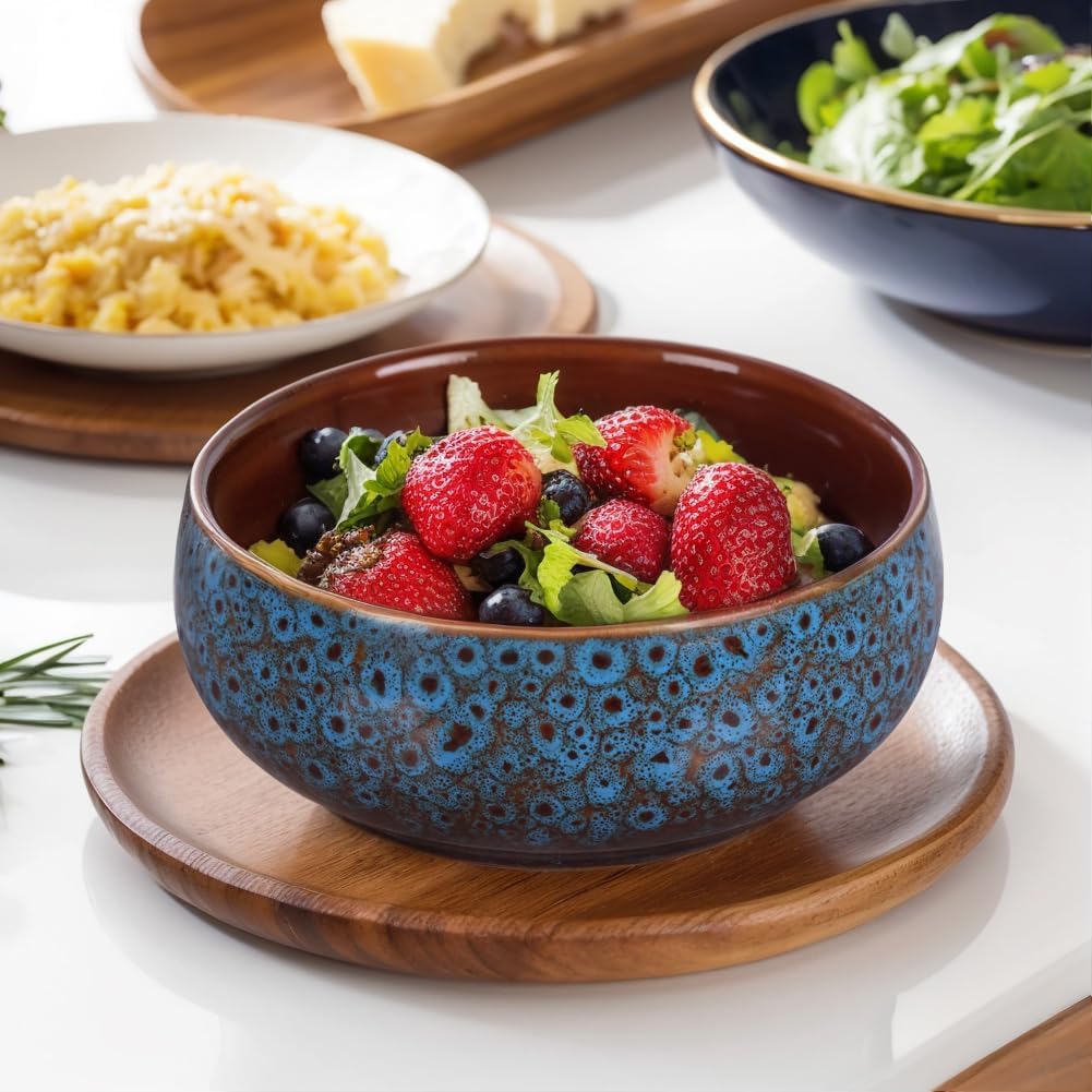 5.9“ Blue Ceramic Decorative Bowl – Pottery Key Bowl for Entryway Table, Candy Dish, Jewelry Trinket Dish, Fruit Bowl for Kitchen Counter, Rustic Blue Glazed Bowl for Home Decor