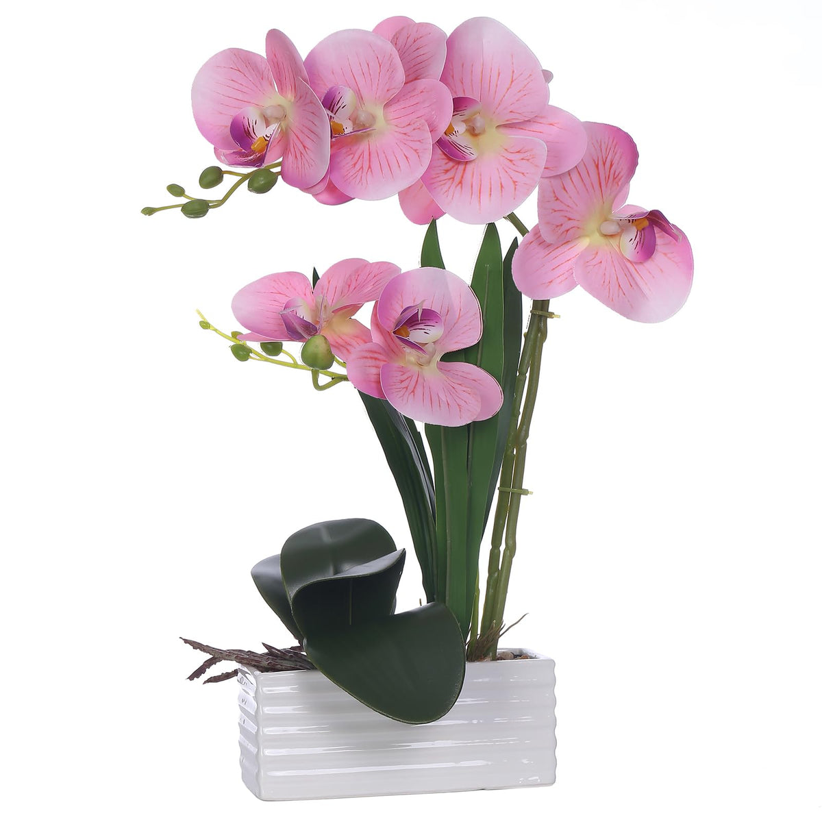 Artificial Real Touch Orchid Flowers with White Ceramic Vase, Orange