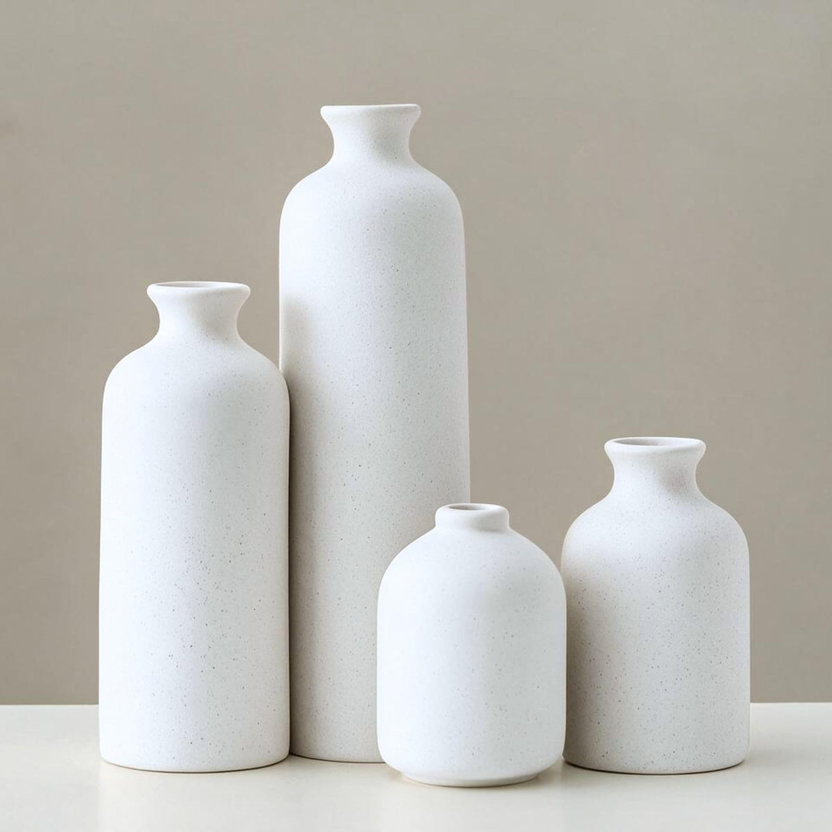 Small Beige Ceramic Vase Set of 3,Modern Boho Farmhouse Flowers Vases