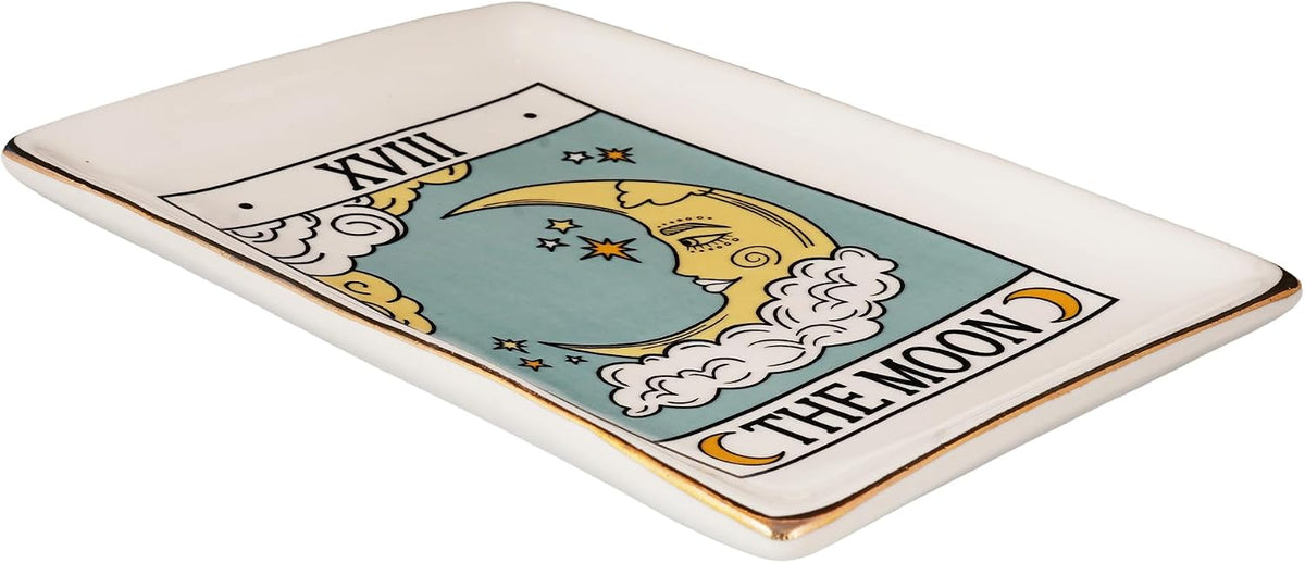 Moon Tarot Card Ceramic Tray – 6.5 x 4.5 Inch Decorative Dish for Jewelry, Keys, Coins, Crystals, or Small Essentials | Mystical Home Décor