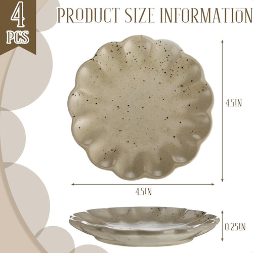 4 Pcs Ceramic Cup Coasters, Scalloped 4.5" Speckled