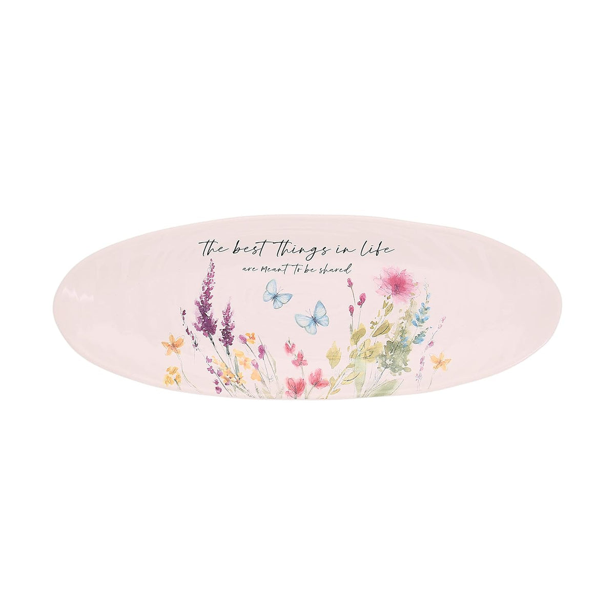 Pavilion - The Best Things in Life Ceramic Tray, Serving Platter, Appetizer Plate, Oval Food Tray, Watercolor Floral/Garden Design, 1 Count, 12 x 4.5 x 1-inch, Multicolor