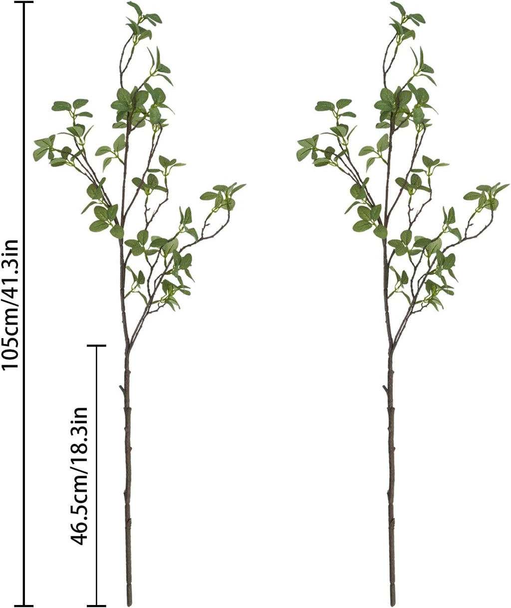 2 pcs Artificial Greenery Stems, 41.3’’ Tall Fake Plants Branches Faux Greenery Ficus Twig Leaf for Home Garden Shop Office Desk Decoration