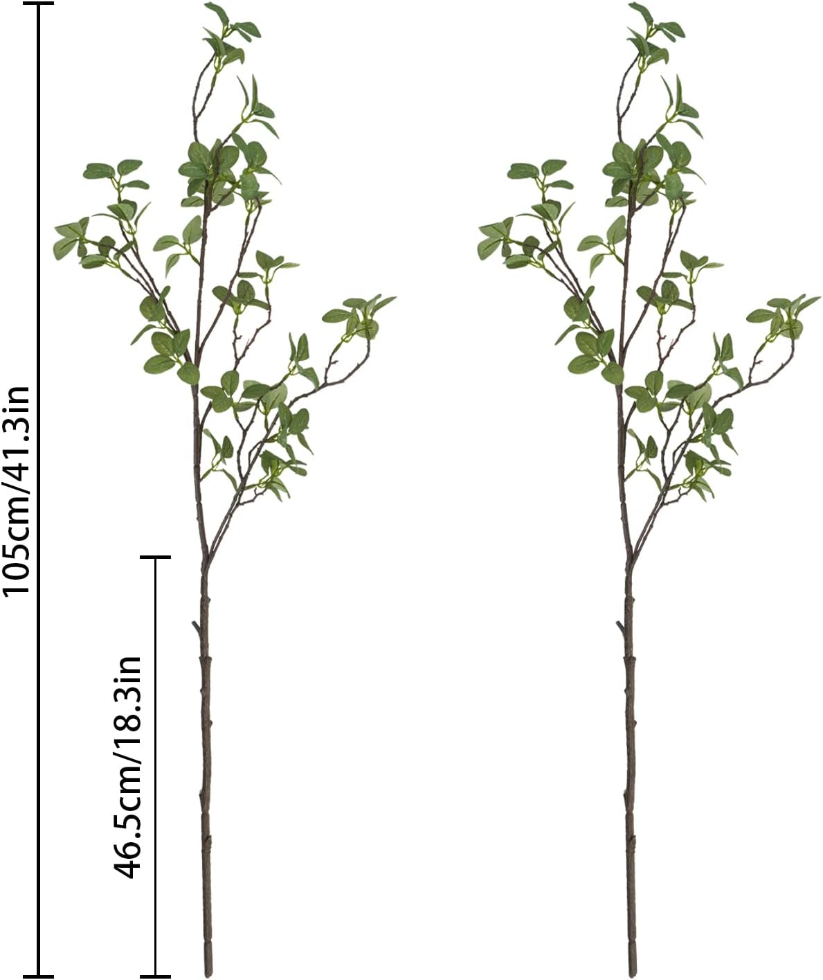 2 pcs Artificial Greenery Stems, 41.3’’ Tall Fake Plants Branches Faux Greenery Ficus Twig Leaf for Home Garden Shop Office Desk Decoration