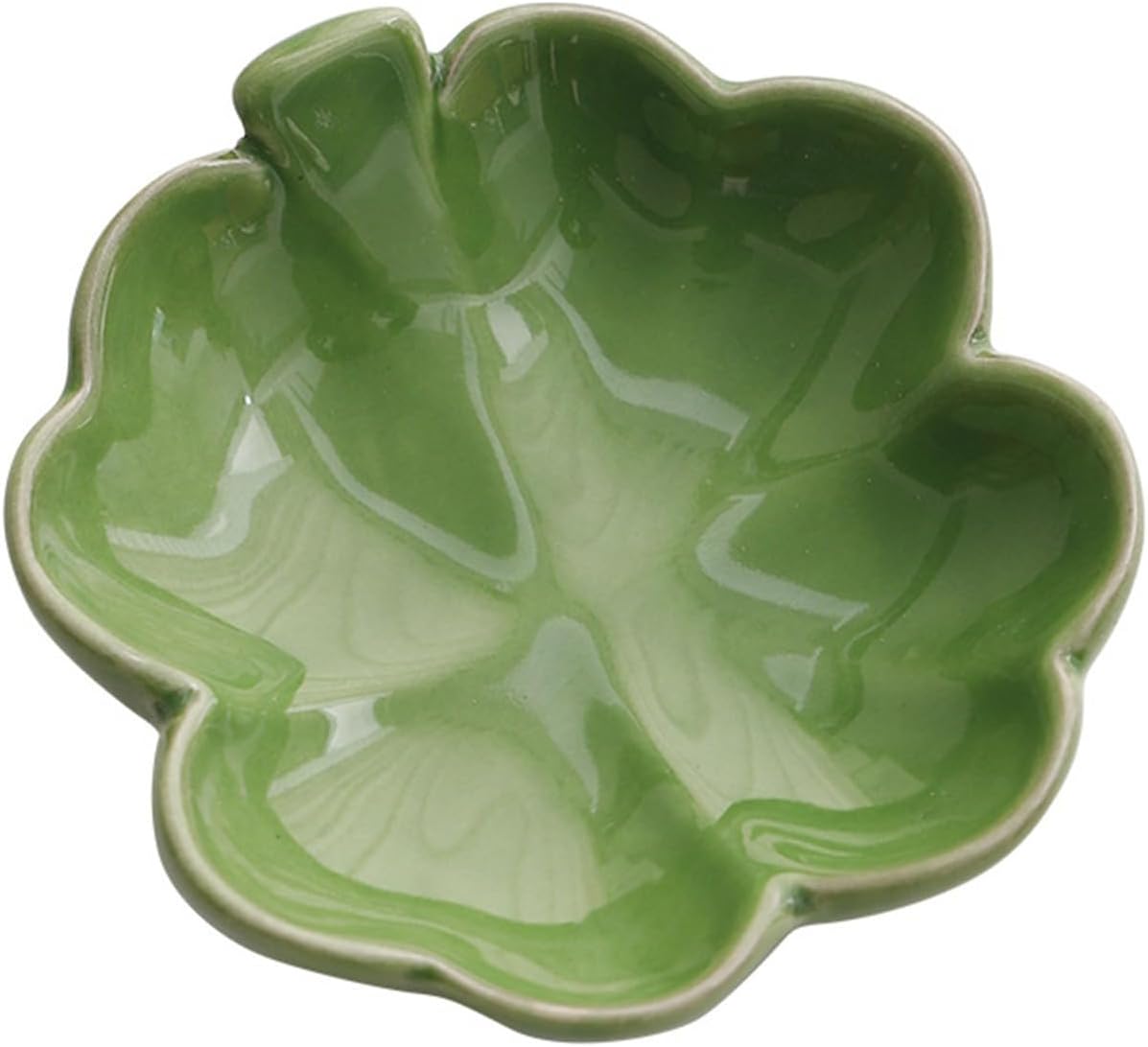 St. Patrick's Day Four-Leaf Clovers Ceramic Tray 3.74 × 3.94inch Shamrock Candy Dish Small Size Serving Tray Food Fruit Snack Storage Appetizer Platters for Irish Themed Festival Party Supplies