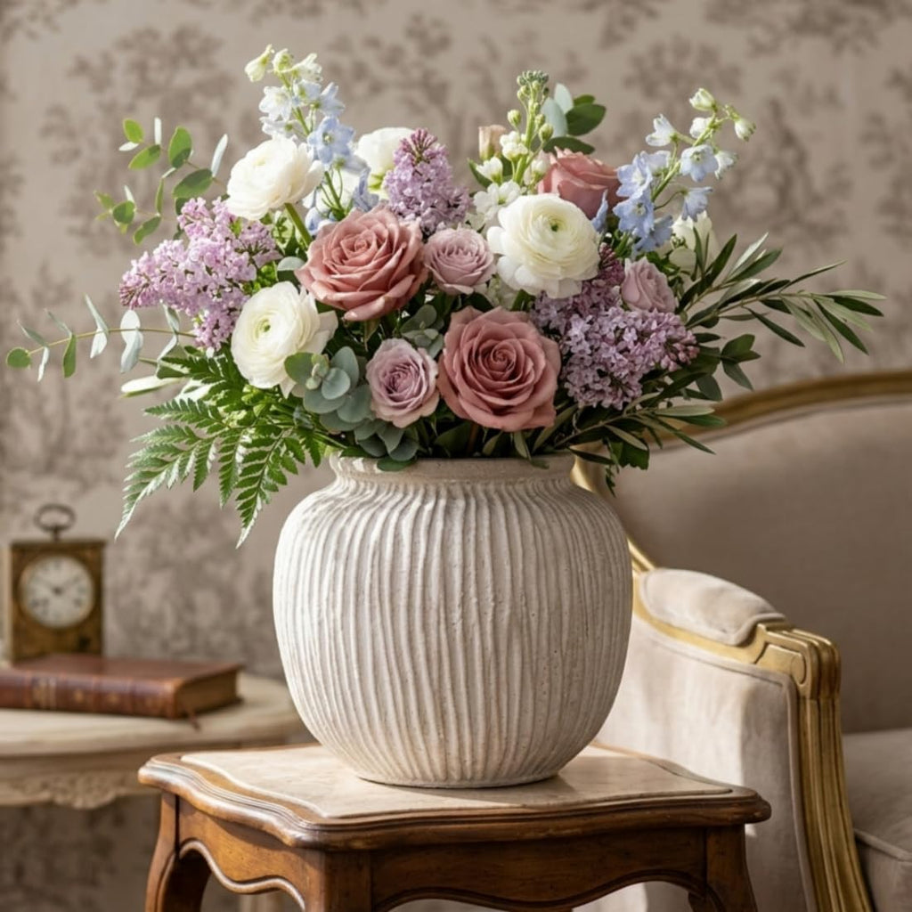 Oakrain Large Rustic Decorative Vase, 9" Distressed White Round Floor Vase