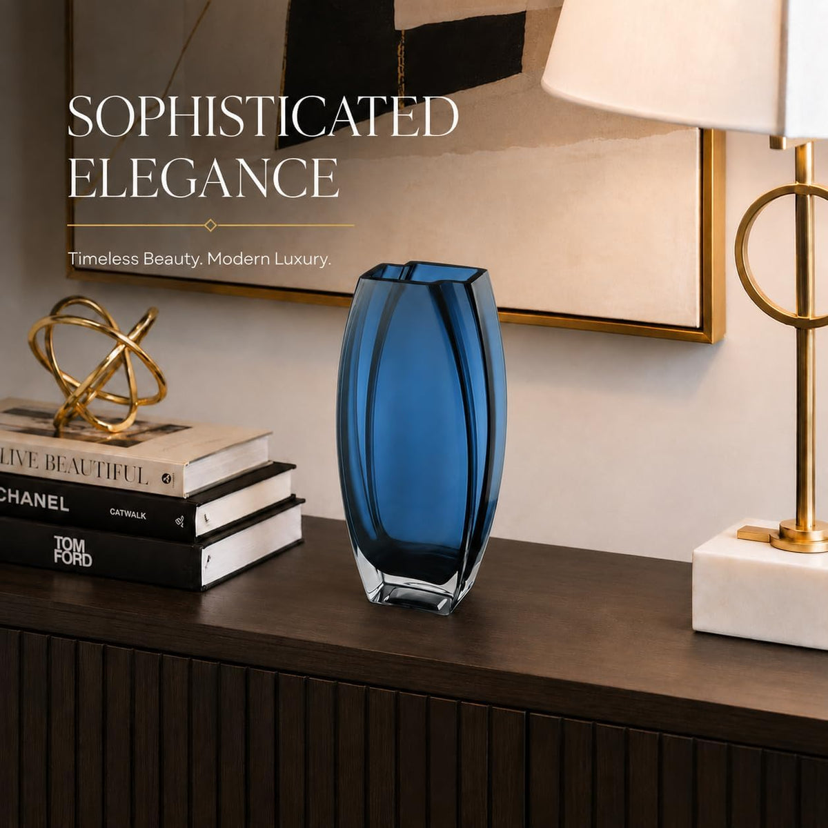 Glass - Vase - Blue - Teal - 12.6" Height - Heavy Durable - Made in Europe - by Barski