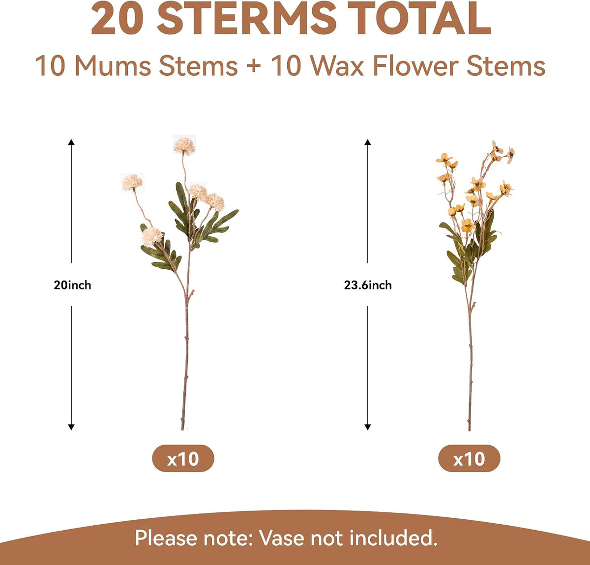 Pinkpum 20 Stems Beige Fake Mums & Kiku Artificial Flowers for Vase Decor