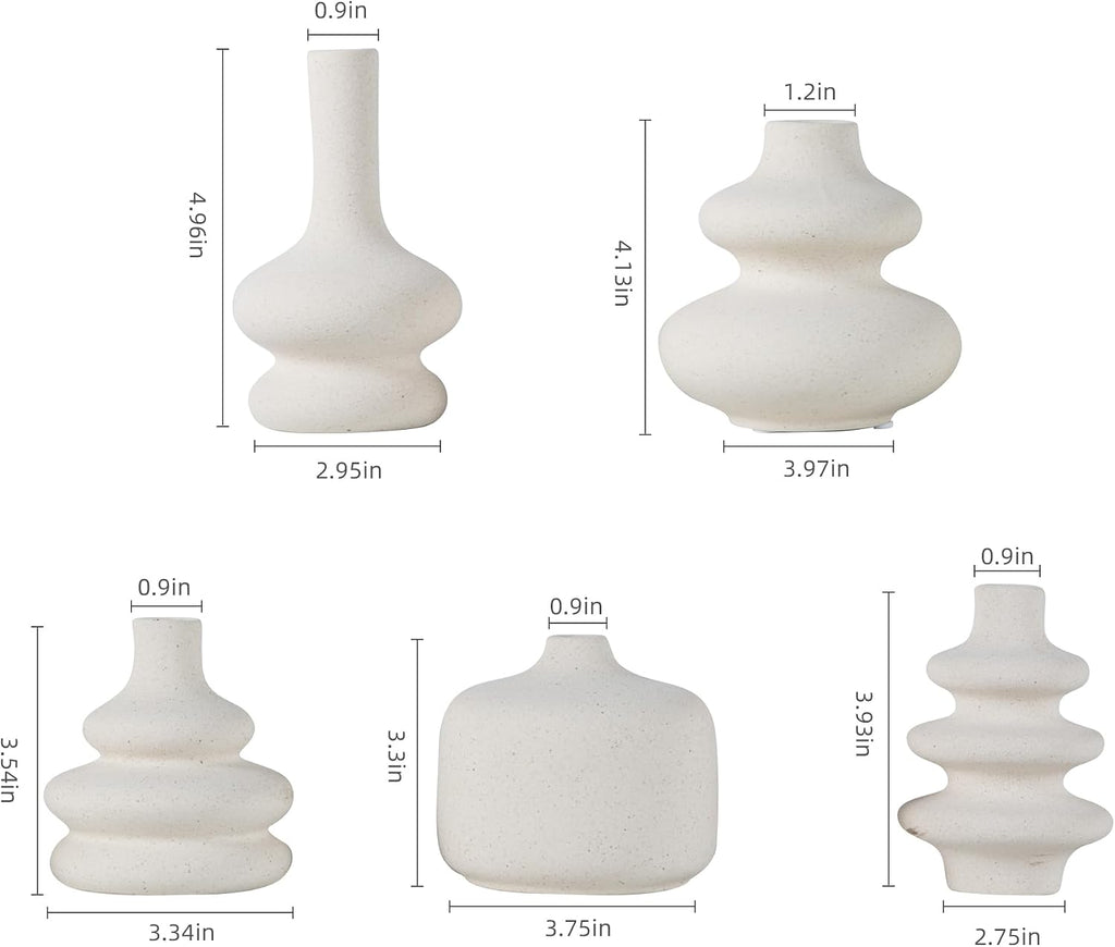 JOJUNO White Bud Vases, Small Ceramic Vase Set of 5 Modern Home Decor