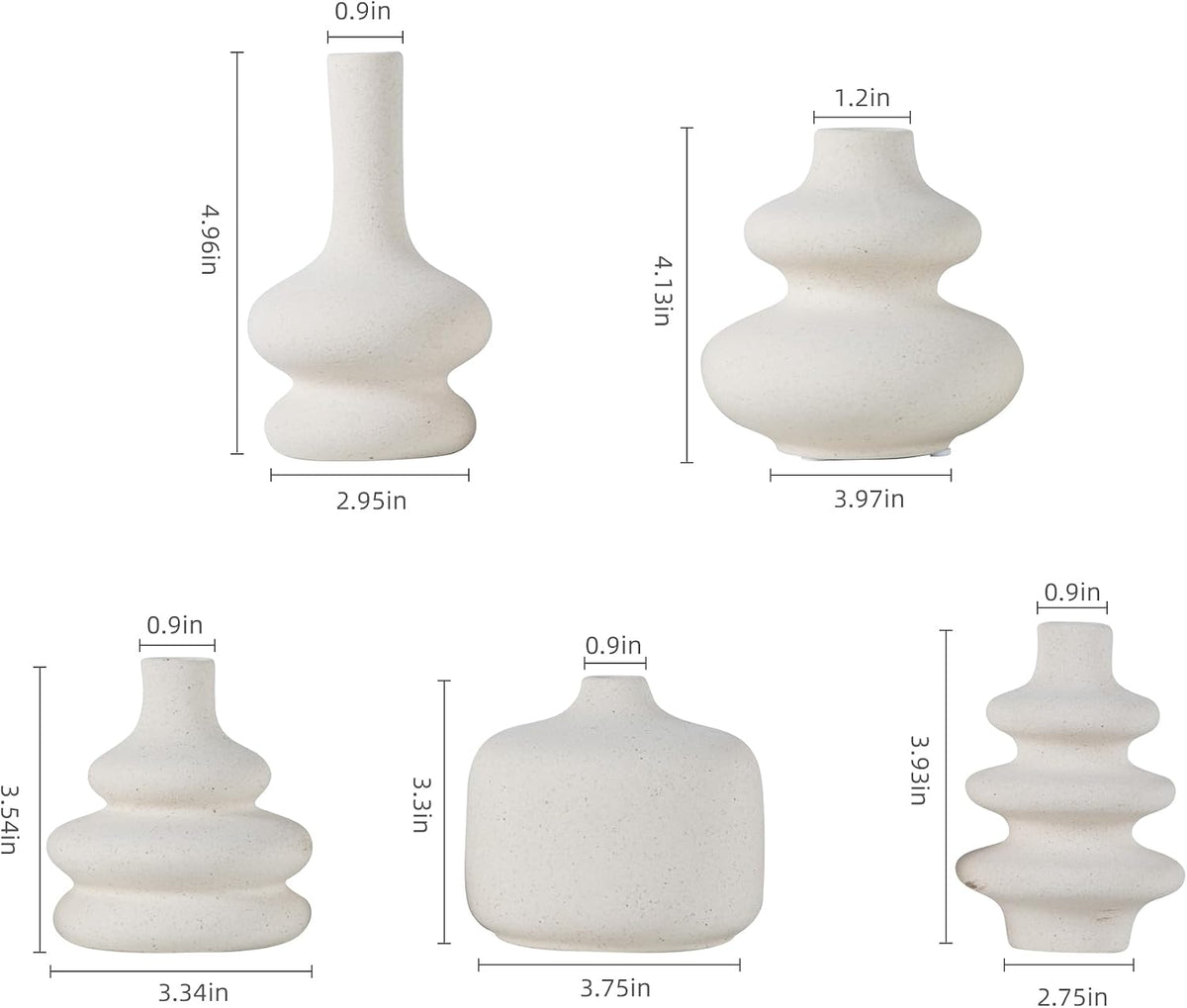 JOJUNO White Bud Vases, Small Ceramic Vase Set of 5 Modern Home Decor