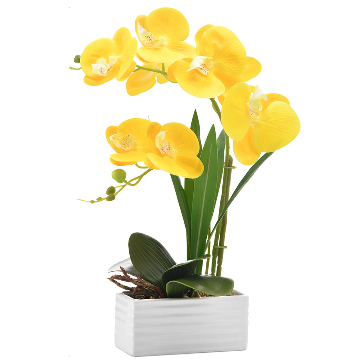 Artificial Real Touch Orchid Flowers with White Ceramic Vase, Orange