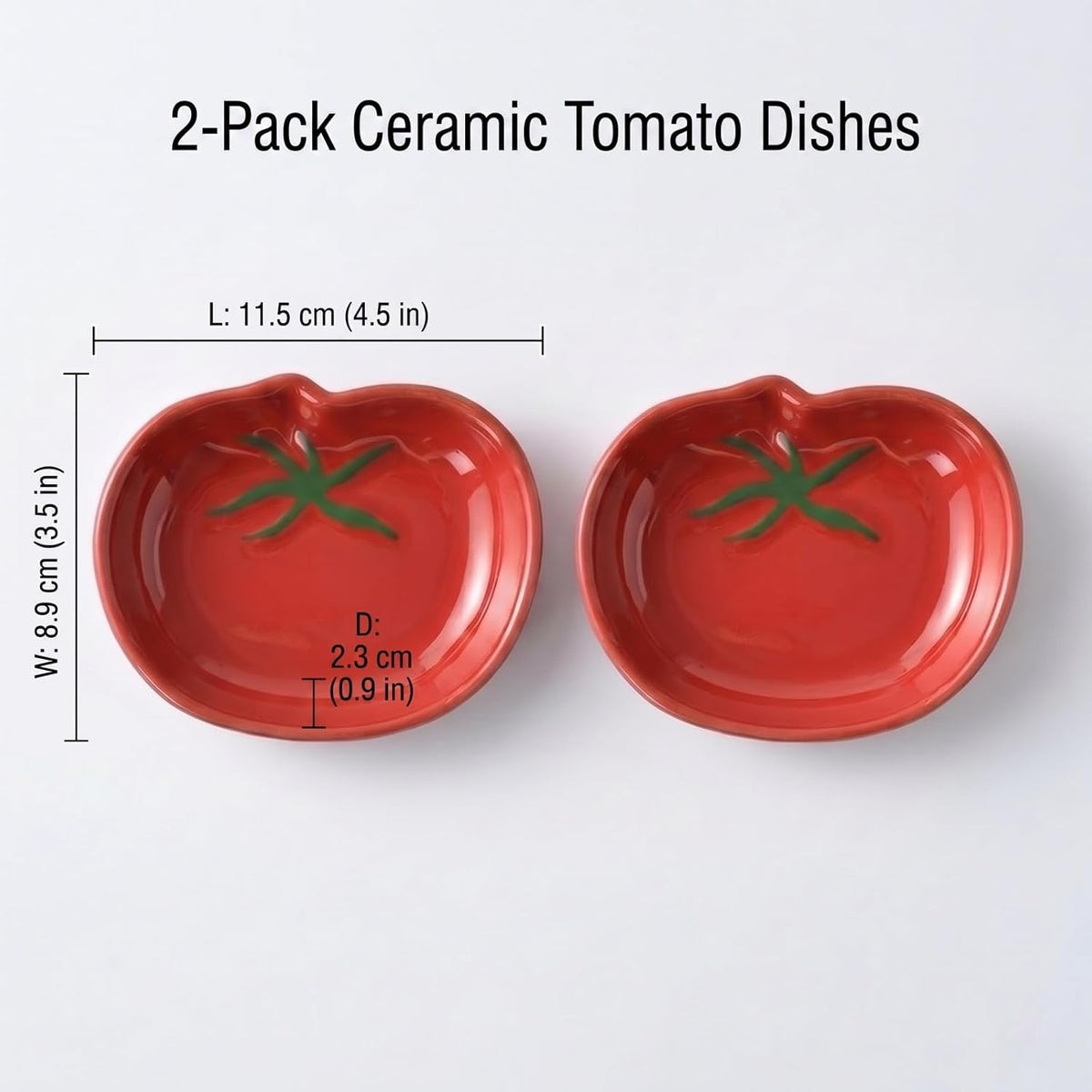 2 Pack Small Ceramic Tomato Pinch Bowls, 4.3 x 3.5 Inch - Food Shaped Spoon Rest, Tiny Condiment Dipping Sauces Dishes for Kitchen Counter, Red Vegetable Theme Decor